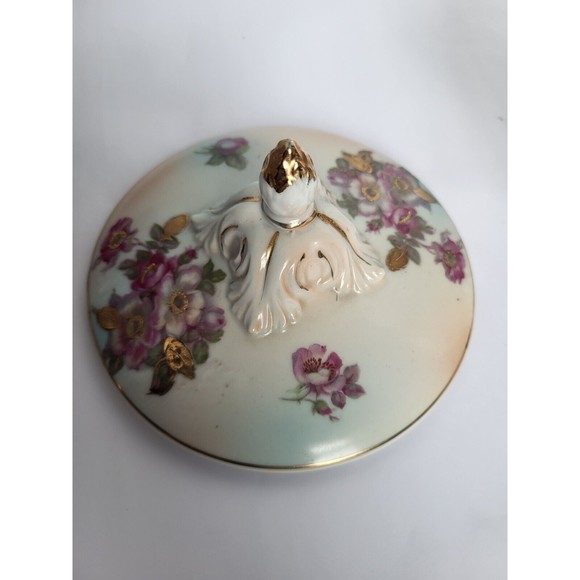 Lot of 2 Antique Porcelain Hand Painted Floral Compote Moriage Gold Dish Japan - Picture 6 of 13